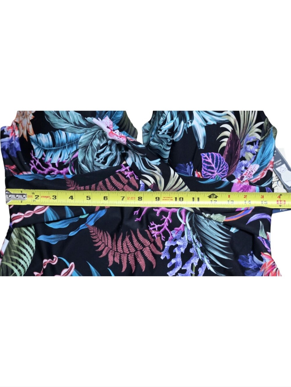 Terra & Sky Black Swim Floral One-Piece Swimsuit Underwire Tummy Control Beach - Picture 4 of 7